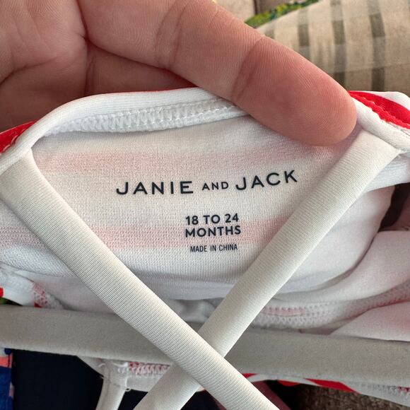 NWT Janie and Jack Baby Girl Swimsuit 18-24M Striped Americana Nautical Ruffle - Picture 5 of 7
